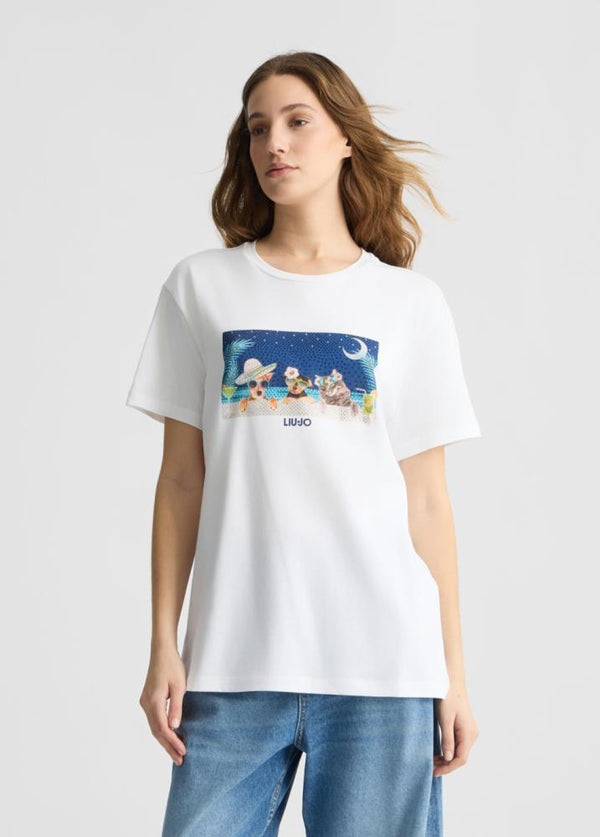 LIU.JO T-SHIRT ESTAMPADA COM STRASS