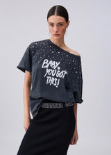 LIU.JO T-SHIRT CINZA COM TACHAS