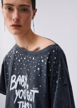 LIU.JO T-SHIRT CINZA COM TACHAS
