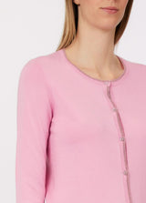 LIU.JO CASACO DE MALHA ROSA COM BOTÕES EM STRASS