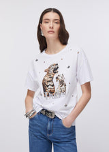 LIU.JO T-SHIRT BRANCA COM ESTAMPADO DE TIGRE