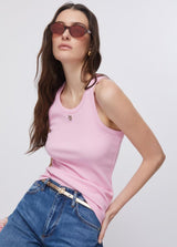 LIU.JO TOP ROSA CANELADO COM MINI LOGO