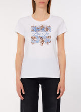 LIU.JO T-SHIRT COM ESTAMPA FLORAL E STRASS AZUL