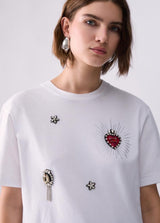 LIU.JO T-SHIRT BRANCA COM CORAÇÃO STRASS